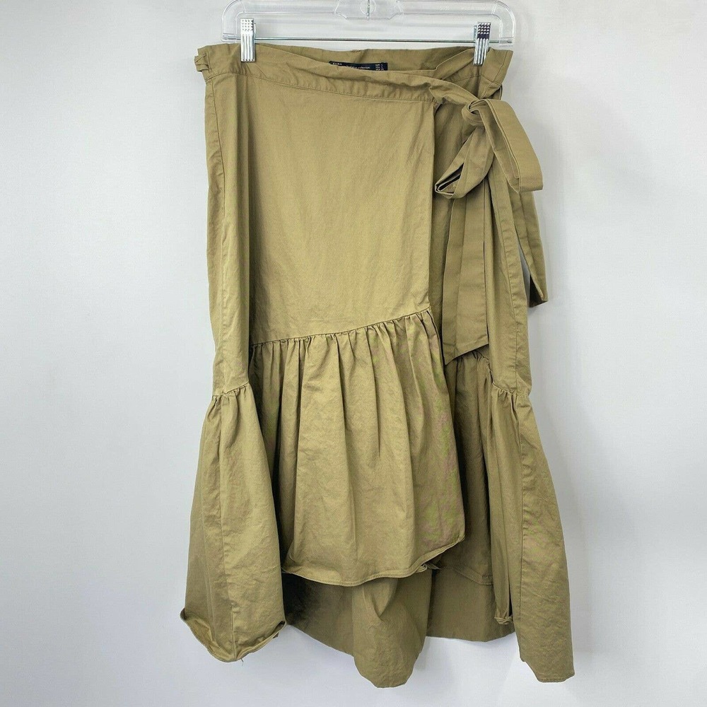 ZARA TRAFALUC Ruffle Tie Waist Midi Skirt Sz L